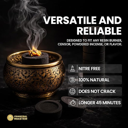 Quick Light Charcoal Tablets for Incense – 33mm Capsules – Charcoal Disk Lights – Instant Fire Coal Tablets – Set of 100 Charcoal Disks per Box
