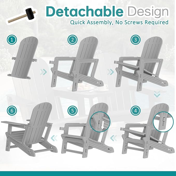 Shintenchi Adirondack Chairs Set of 2,HDPE Adirondack Chairs w/Removable Tablelop & Umbrella Hole,All-Weather Wooden Textured Plastic Outdoor Chairs w/Cup Holders for Garden Backyard Pool,Light Gray