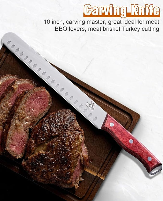 Naitesen 2PCS Brisket Carving Knife and All Purpose Kitchen Shears Set, Grilling Knives Heavy Duty Poultry Scissors, Butcher Slicing Knife for Vegetable Meat Beef Turkey Cutting, Gifts for Men Women