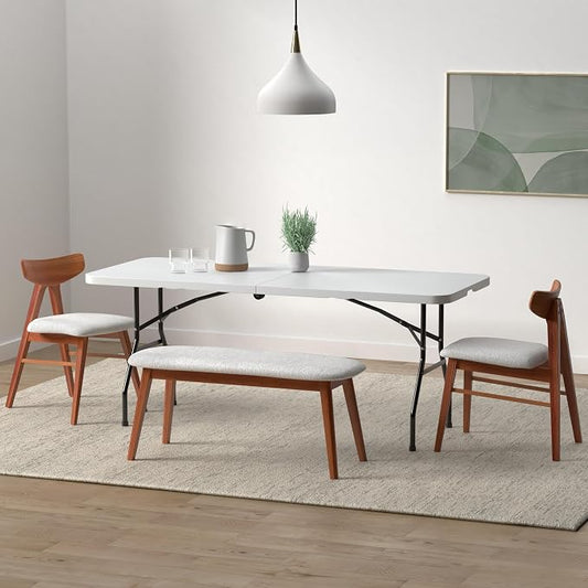 PayLessHere | 6FT Folding Table | White | Portable Plastic Table | with Carry Handle | Waterproof & Foldable Table Design | Steel Frame with Lock | for Events, Camping, Indoor & Outdoor Use