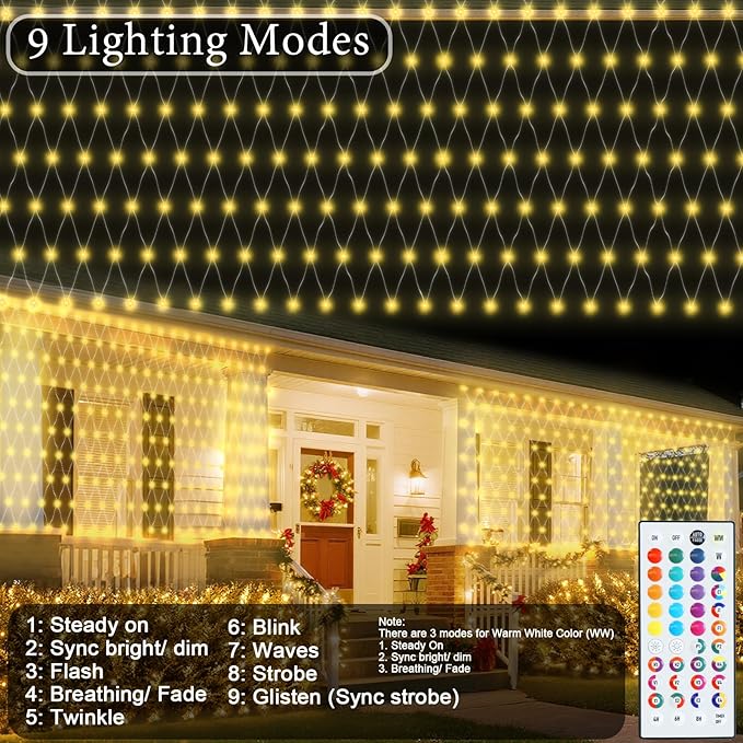 Pooqla RGB Christmas Net Lights, Color Changing Outdoor LED Mesh Lights, 14.8x4.9 ft 240 LED Christmas Outdoor Net Light, Connectable Plug in Waterproof Tree Light Bushes Decor