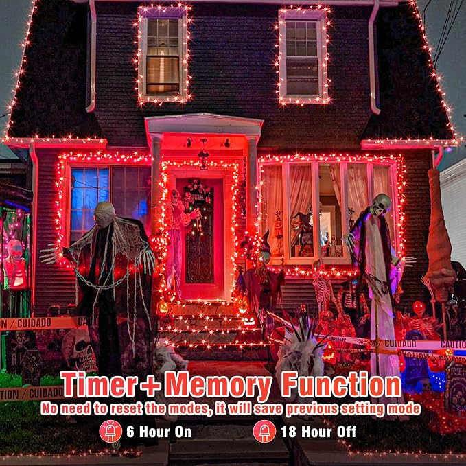 Vivideal 100 LED Red Christmas Lights Outdoor, 33ft Red String Lights 8 Modes Clear Wire, Connectable Waterproof Plug in Led Light for Bedroom Indoor Outdoor Christmas Decorations