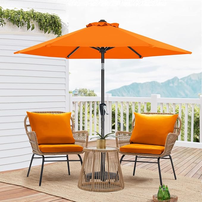 MASTERCANOPY 7.5ft Patio Umbrella with Tilt & Crank, Orange | 6 sturdy ribs;UV/water resistant;Vent;easy setup;for garden/deck/backyard/pool