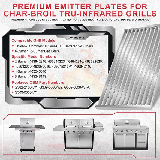 G362-2100-W1 Grill Emitter Plates for Charbroil Commercial Tru Infrared 463642316 463644220 463675016 466642316 463675016P1 Grill Part 17 1/8" Charbroil Stainless Steel Red Infrared Replacement Grates