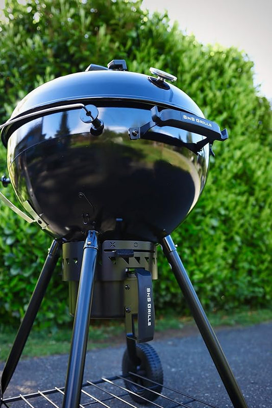 "Slow 'N Sear SnS Grills Black Edition 22"" Charcoal Kettle Grill, Porcelain Enamel, with Deluxe Insert and EasySpin Grate"