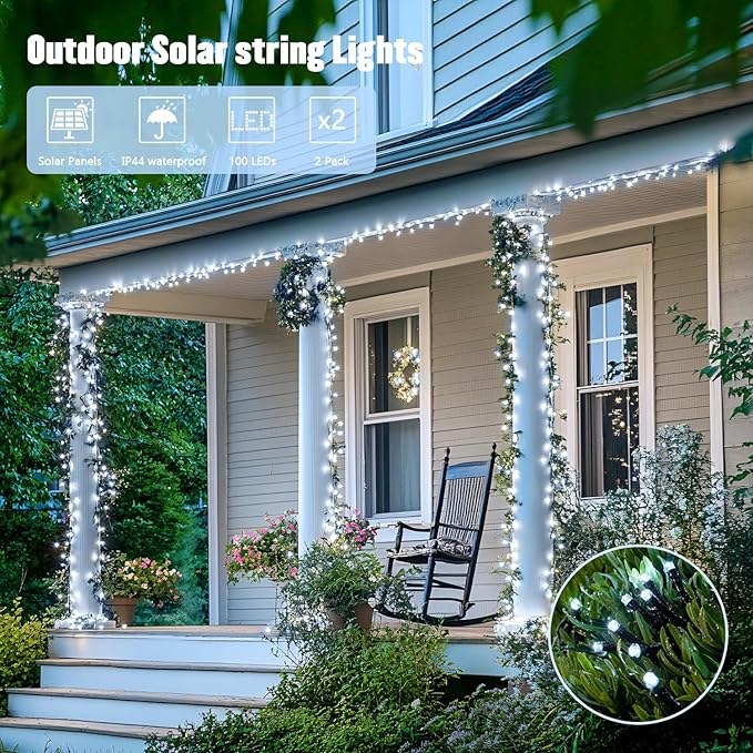 JMEXSUSS 2 Pack Solar String Lights Outdoor Waterproof, Total 66 FT 200 LED Solar Christmas Lights Outdoor, Twinkle Light for Christmas Tree Outside Garden Yard Xmas Decor, White