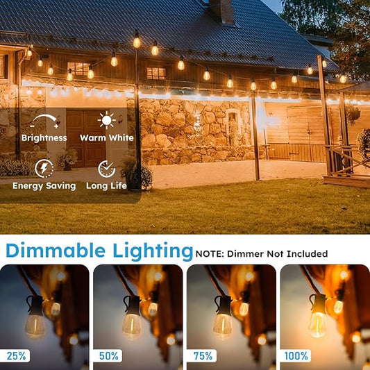 GvvooHome S11 LED Outdoor String Lights 300FT, Shatterproof & Waterproof Patio Lights with 92 Plastic Bulbs for Porch, Deck, Garden, Backyard, Balcony, 2700K Dimmable