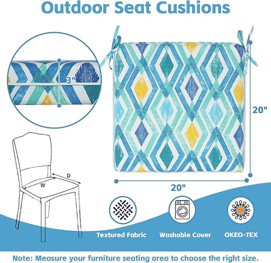 COZYVIDA Outdoor Chair Cushions Set of 4, 20"x20" Square Seat Pads with Tie Straps and YKK Zippers, 30D High-Density Foam, Water-Resistant Fabric,UV-Resistant 1000+ Hrs