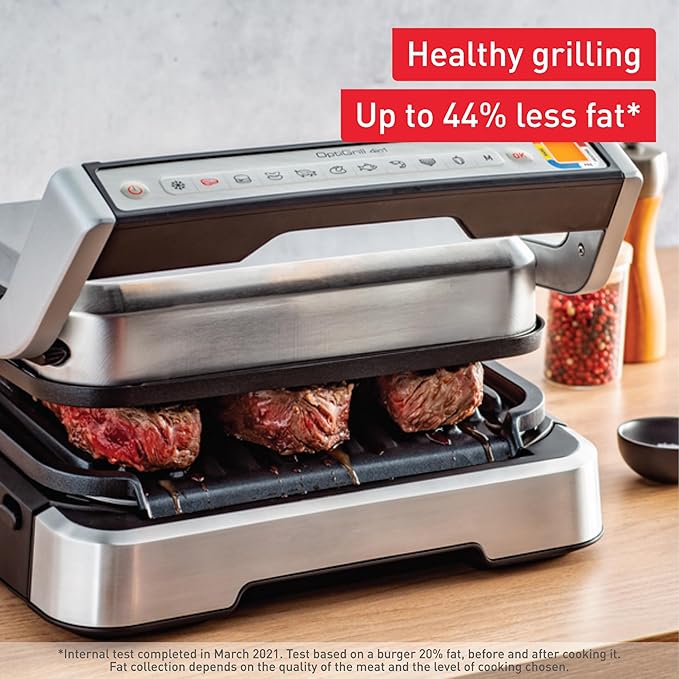 T-fal OptiGrill 4in1 Indoor Panini Press and Sandwich Maker | 9 smart cooking programs, Smokeless indoor griddler, Removable nonstick plates, Dishwasher-safe, Grills burgers to sandwiches