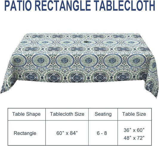 Outdoor Rectangle Tablecloth, 60×84 Inch Water Repellent Picnic Table Cover with Umbrella Hole Zipper for Patio Family Meal, Celadon Wreath
