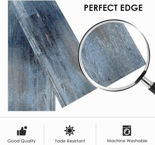 Emvency Farmhouse Style Table Runner, Abstract Art Painting Denim Blue Dining Decor for Kitchen Coffee Table Family Dinners Holiday Parties Wedding Events Decor(13x60 inch)