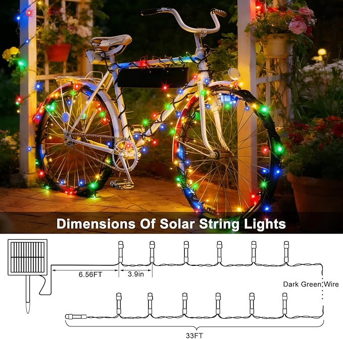 4 Pack Solar String Lights, Total 132Ft 400 LED Solar Powered Twinkle String Lights Waterproof with 8 Lighting Modes Green Wire for Patio Garden Party Yard Wedding Decors (Multicolor)