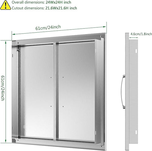 Outdoor Kitchen Doors 24W x 24H Inch, Double BBQ Access Doors 304 Stainless Steel for Outdoor Kitchen Cabinet Grill Station or BBQ Island
