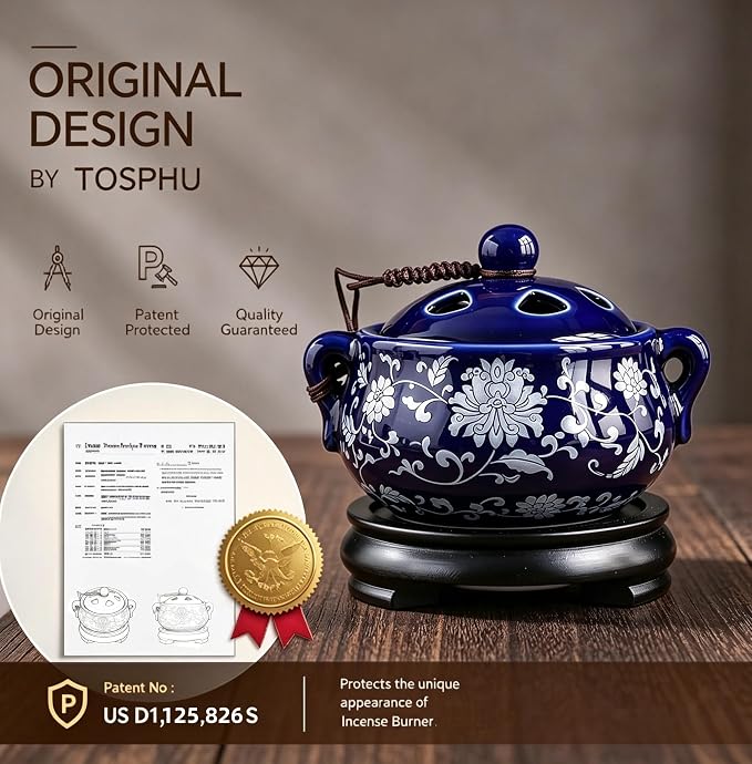 Electric Resin Burner with Timer, Ceramic Electric Incense Burner, Burner Censer 110V for Home Porch, Patio, Garden, Office, Yoga, Living Room, Meditation Room (Blue)