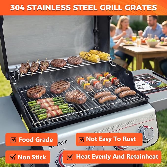 QuliMetal 17.4" Grill Grates for Weber Spirit 300/400 & GS4 Spirit II 300 Series, Spirit E/S-310 E/S-320 E/S-330 E425 E435, Stainless Steel Grill Parts for Weber Spirit 7638 7639
