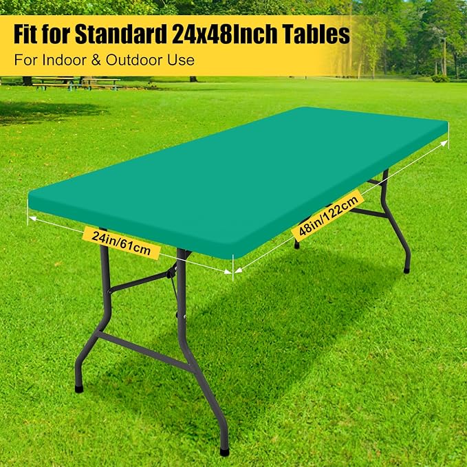 Smiry Rectangle Tablecloth, Elastic Fitted Flannel Backed Vinyl Tablecloths for 4ft Folding Tables, Waterproof Wipeable Table Covers for Indoor, Outdoor, Camping and Picnic (Green, 24"x48")