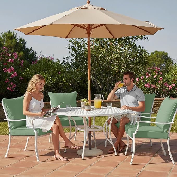 Summsun Outdoor Chair Cushions, 22 x 22 Inch, Sage Green | Double-Sided Water Resistant, Removable Cover, Back Pillow & Seat Cushion, Tie Straps, Fit for Patio, Garden, Sofa Couch