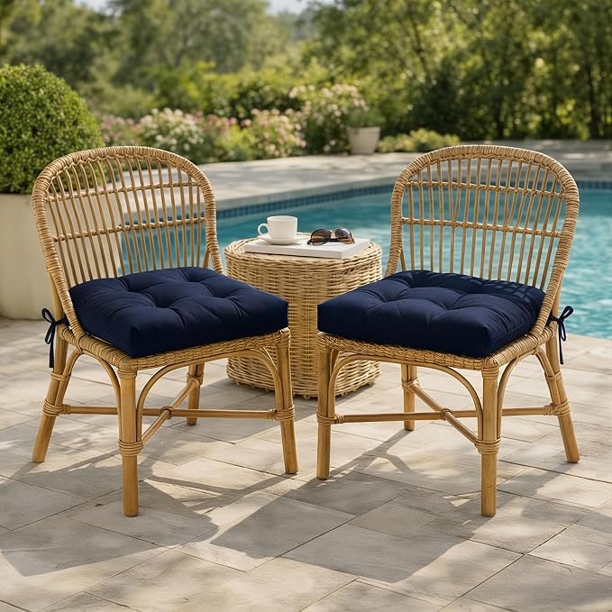 IASEAHK Outdoor Chair Cushions Set of 2, 17" x 17" x 4", Waterproof Outdoor Seat Cushions for Patio Furniture, Fade-Resistant Patio Chair Cushion, Dining Wicker Chair Pads for Porch Garden, Navy Blue