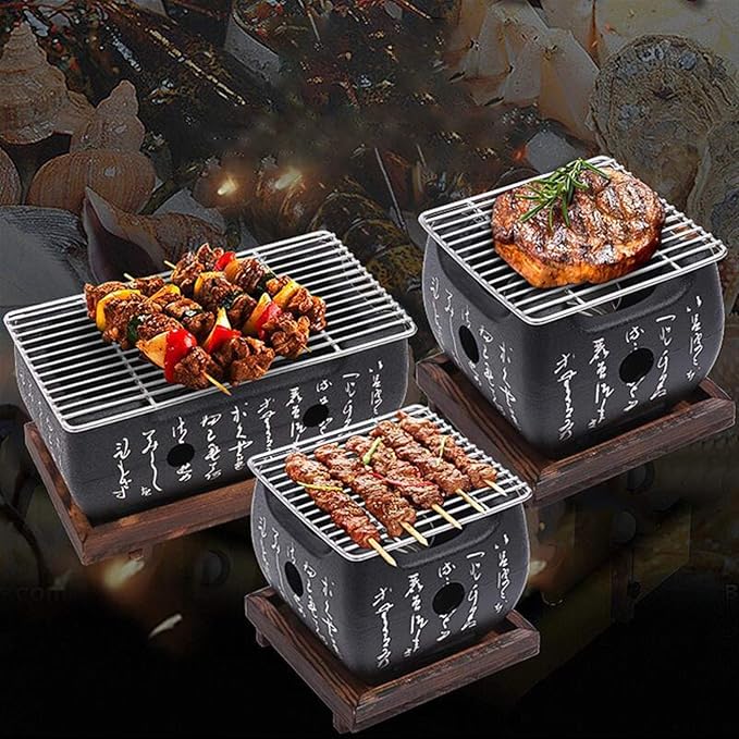 Charcoal Grill Mini Table-top Charcoal Grill Portable Japanese BBQ Grill Charcoal Stove with Wire Mesh Grill and Base Camping Travel