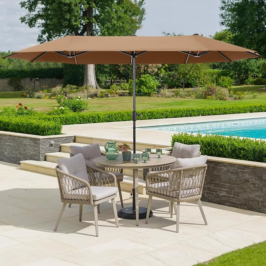 HERA'S PALACE 13 ft Large Patio Umbrella, Double-Sided Twin, Outdoor Market Umbrella with Crank Handle, Powerful UV Protective, Tawny