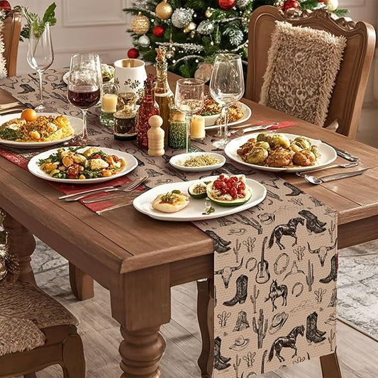 Western Farm Table Runner,Dining Decor for Kitchen Coffee Table Family Dinners Holiday Parties Wedding Events Decor(13x72 inch)