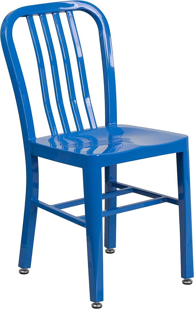 Flash Furniture Craig Commercial Grade 30" Round Blue Metal Indoor-Outdoor Table Set with 2 Vertical Slat Back Chairs | Commercial Grade, Indoor/Outdoor Use, Vertical Slat Back