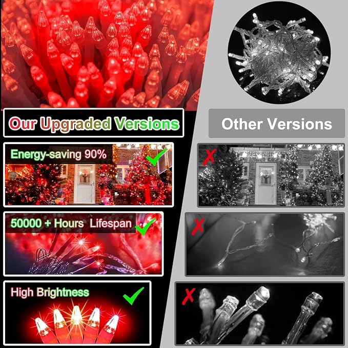 WUXYIYANG 340 LED 90FT Red & Light Green Valentine Lights, 12 Pro Modes and Timer Memory & Dimmable, Plug in Clear Wire Indoor Valentine Room Light for for Xmas Bedroom Yard Tree Wedding Party Decor