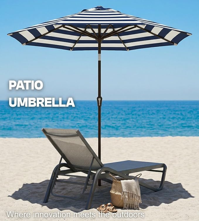PatioKingdom Auto-Tilt 9FT Patio Umbrella Outdoor with 8 Sturdy Fiberglass Ribs,Market Table Umbrella for Pool,Backyard,Deck and Garden