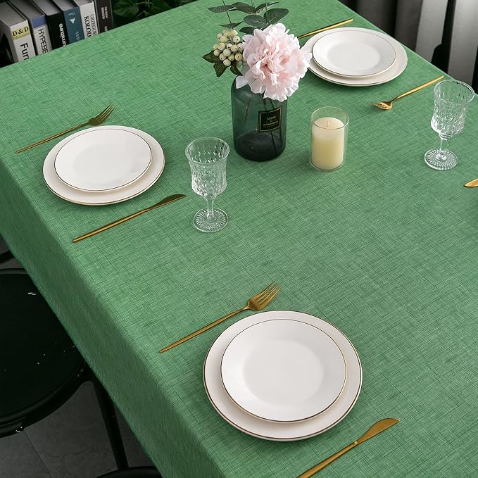 LIBERECOO Vinyl Tablecloth with Flannel Backing, Grass Green, Waterproof, Stain-Resistant, Easy-Clean Table Cover for Holiday, Dining, Kitchen, and Outdoor Use, 60" x 84" Rectangle