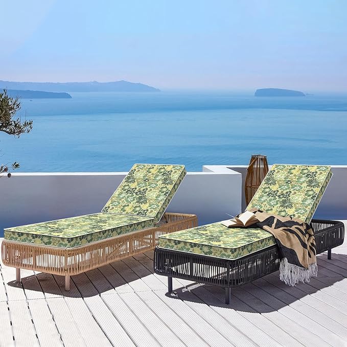 LVTXIII Outdoor Chaise Lounge Cushion 72x21x3 Inch, Water-Repellent Patio Seat Cushion with Ties & Hidden Zipper, Thick Foam Pad for Lawn Chair, Poolside, Patio Furniture, Green Rose