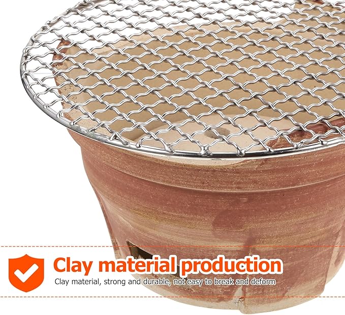 Mini Retro Pottery Charcoal Barbecue Stove with Grill Net Portable Household Bbq Grill for Outdoor Cooking Korean-style Set Color