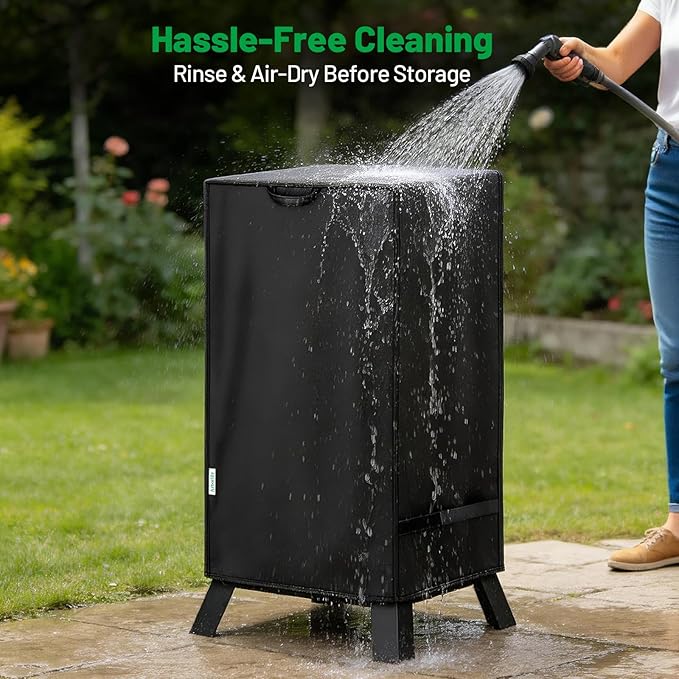 30 Inch Smoker Cover for Masterbuilt, Heavy Duty Waterproof Vertical Electric Smoker Cover with Windproof Straps & Handles, UV & Fade Resistant Outdoor BBQ Grill Protection, Black