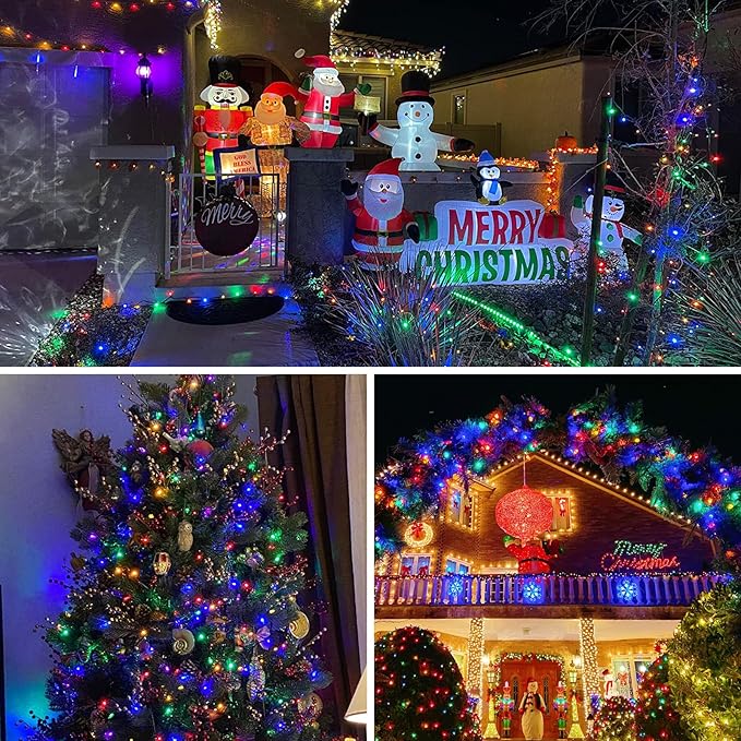 QITONG 500 LED 165ft Multicolor String Lights Outdoor Waterproof, Twinkle Lights with 8 Modes, Green Wire Christmas String Lights Plug in