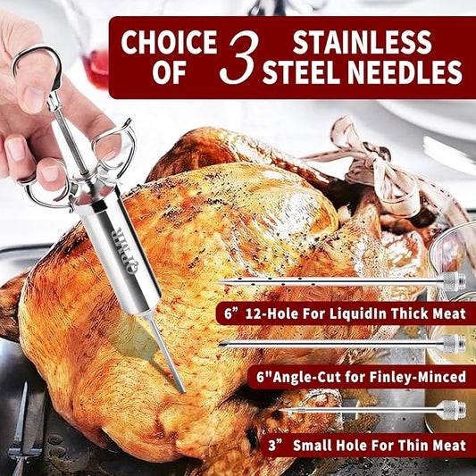 QPMR Meat Injector Syringe Kit, 2-oz Large Capacity Marinade Turkey Injector with 3pcs Stainless Steel Marinade Injector Needles for BBQ Grill Smoker & Turkey & Brisket