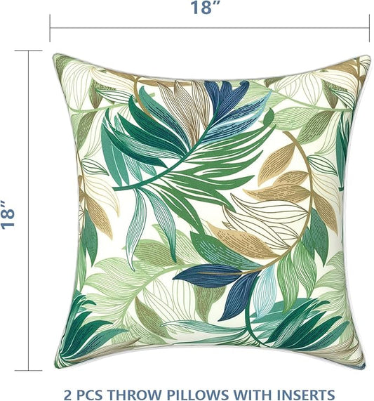 LVTXIII Outdoor/Indoor Throw Pillows, Decorative Patio Accent Pillows, Fluffy Water Repellent Garden Cushions for Home Patio Coach Sofa Use, 18×18 Inch, Pack of 2, Lush Leaf Green
