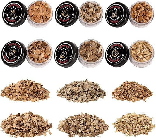 6 Wood Chips for Smoking,Flavors Cocktail Smoker Wood Chip, Smoke Infuser Chips for Drinks includes Peach, Oak, Cherry, Apple, Walnut and Pear Wood Chips for Whiskey Wood Smoking Chip