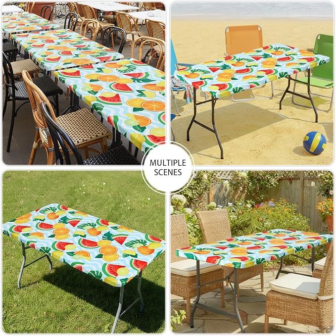 Smiry Spandex Fitted Tablecloth for 6 Foot Rectangle Tables, Washable Picnic Table Cover with Elastic, Stretch Reusable Table Cloth for Outdoor, Camping, Dining & Kitchen (Watermelon, 30"x72")