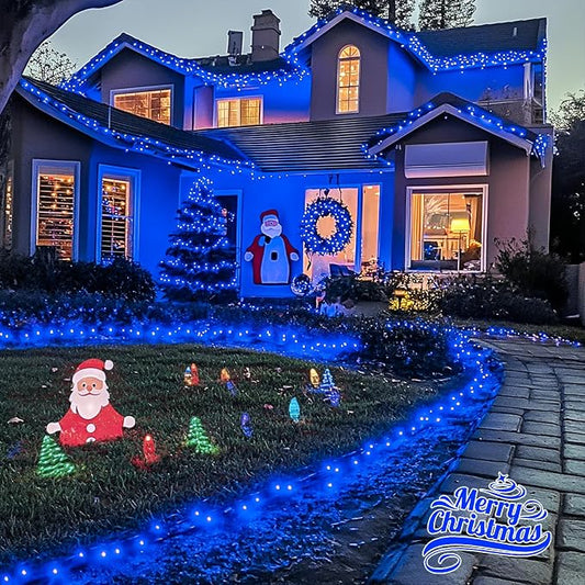 JMEXSUSS 66ft 200 LED Blue Christmas Lights Outdoor Plug in | Expandable String Lights Green Wire, 8 Modes Twinkle Tree Lights for Party Indoor Ceiling Beroom Patio Fence Yard Xmas Decor