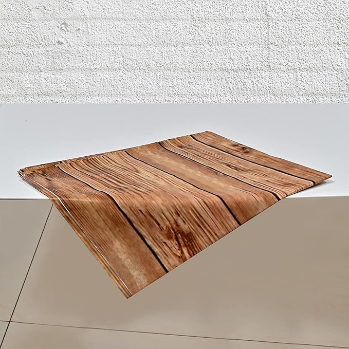 2 Pcs Wood Tablecloth Wood Grain Plastic Table Cover 87 x 51 Inches Brown Vintage Party Table Covers for Kitchen Dining Room, Barbecue Party Decorations