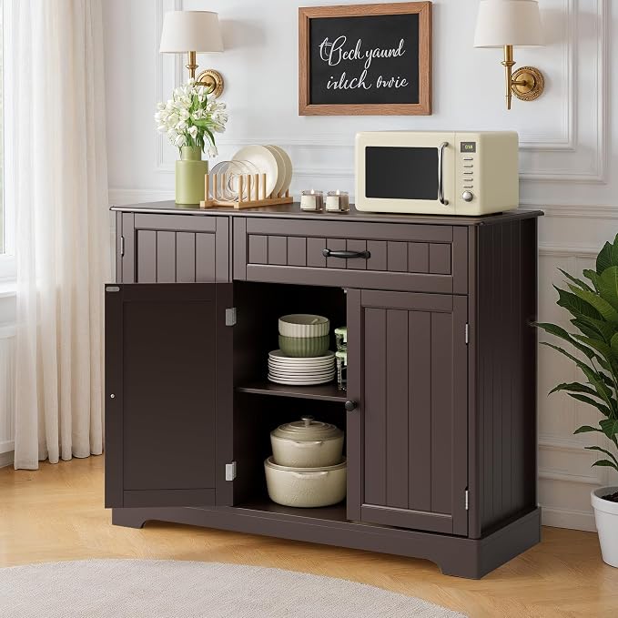 Buffet Cabinet with Storage Shelf, Dark Brown | Coffee Bar for Kitchen, Dining, Laundry, or Living room