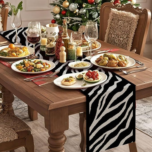 Zebra Texture Table Runner,Dining Decor for Kitchen Coffee Table Family Dinners Holiday Parties Wedding Events Decor(13x72 inch)