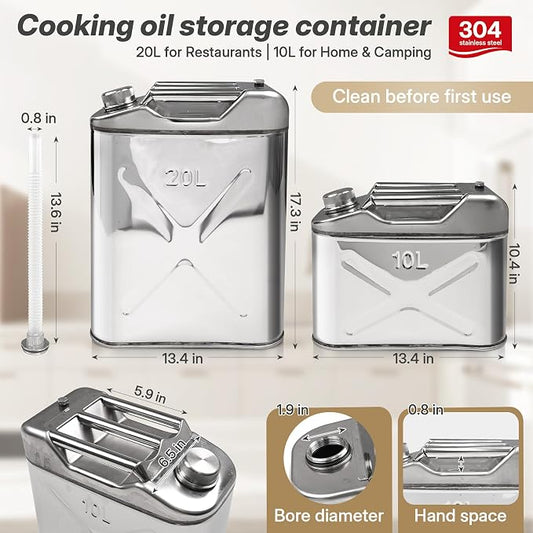 2.6 Gallon Cooking Oil Storage Container with Strainer Fryer Drain Hose, 304 Stainless Hot Oil Container for Kitchen, Large Grease Can & Water Jug for Restaurant, Dining Car, Picnic, Camping