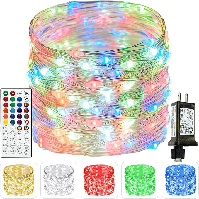 66FT 200 LED RGB Color Changing Fairy Lights with Remote for Outdoor Indoor | 128+ Modes, Brightness and Speed Adjustable, Timer, Waterproof String Lights for Bedroom Garden Halloween Christmas Decor