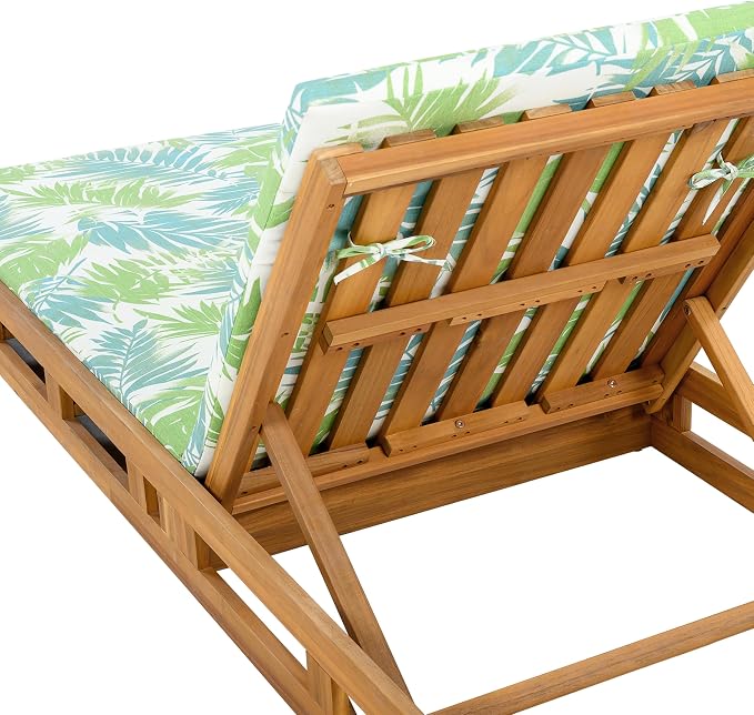 Merax Patio Chaise Lounge with Adjustable Backrest & Cushion, Acacia Wood Recliner Chair with Teak Finish for Backyard Pool Garden