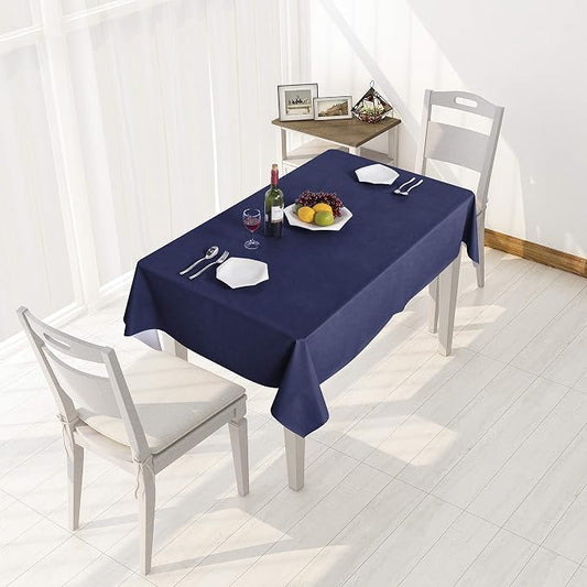 sancua Waterproof Rectangle Vinyl Tablecloth Table Cloth 54x78 Inch, Navy | 100% Oil Spill Proof, PVC Material, Wipe Clean Table Cover for Dining Tables, Buffet Parties and Camping