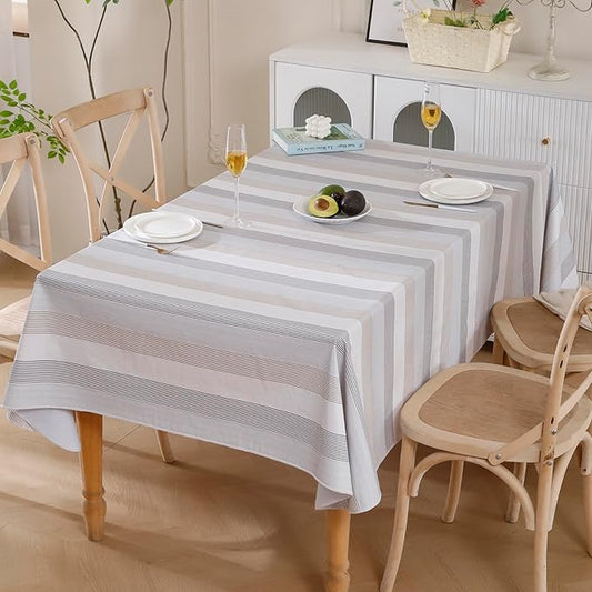 Walrus Heavy Duty Vinyl Tablecloth with Flannel Backing Waterproof Oil-Proof Plastic Table Cloth Stain-Resistant Wipeable Rectangle or Square Table Cover for Indoor and Outdoor (Line,60x84 Inch)