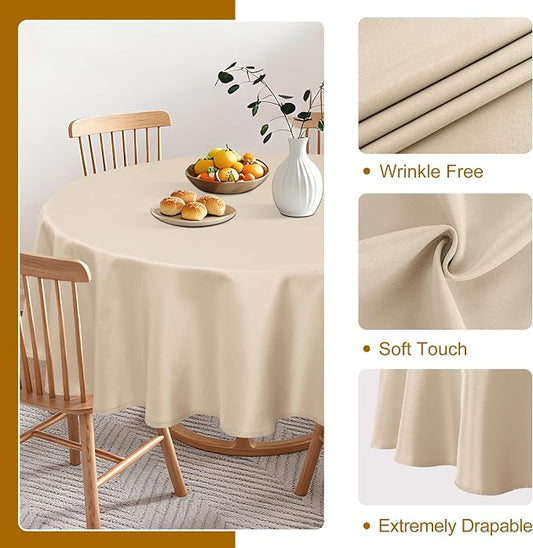 DWCN Round Tablecloth 120 Inch - Waterproof & Stain Resistant Spillproof Washable Polyester Fabric for Dining Room Kitchen, Dining, Party, Weddings and Restaurants, Beige