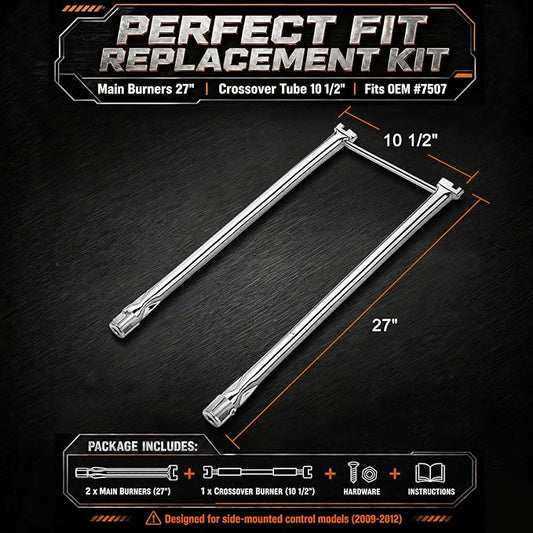 Uniflasy 7507 27 Inch Grill Burner Tubes for Weber Spirit 210/200 Series E-200 E-210 S-200 S-210 (with Side Control), Spirit 500 Genesis Silver A Stainless Steel Gas Grill Burner Tube Kit