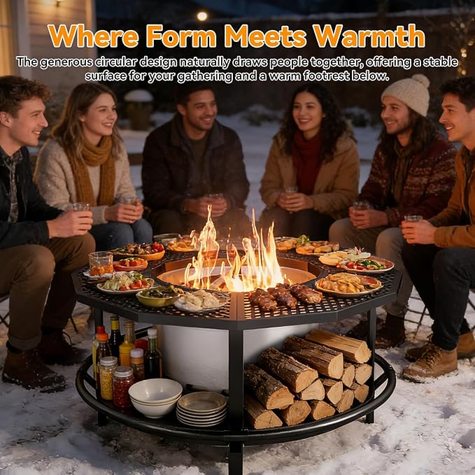 Fire Pit Surround Tabletop - 360° Fire Pit Guard for Solo Stove Bonfire & Ranger, Portable Protective Barrier for Wood Burning Fire Pits Up to ⌀21", UV-Resistant Outdoor Fabric (Firepit Not Included)