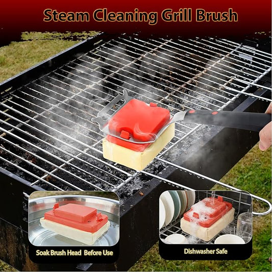 Grill Brush Bristle Free,BBQ Grill Brushes and Scraper for Outdoor Grill Steam Cleaner for Cast Iron/Stainless Steel Grates Safe Barbecue Cleaner Brush with Replaceable Cleaning Head